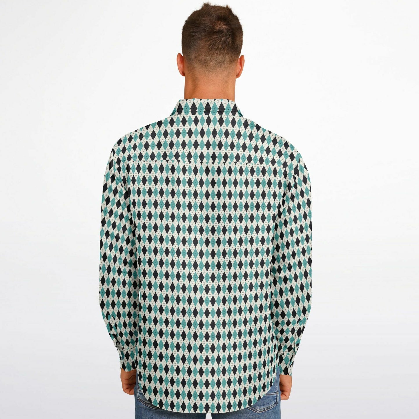 Tile Pattern Long Sleeve Button Down Shirt - AOP