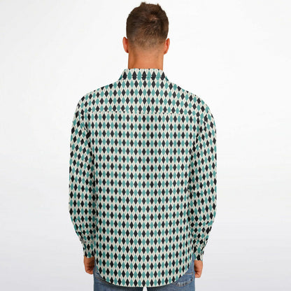 Tile Pattern Long Sleeve Button Down Shirt - AOP