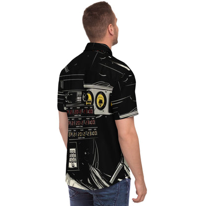 Delorean Time Machine Illustration Short Sleeve Button Down Shirt - AOP