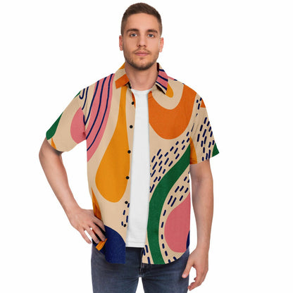 Abstract Artwork Short Sleeve Button Down Shirt - AOP