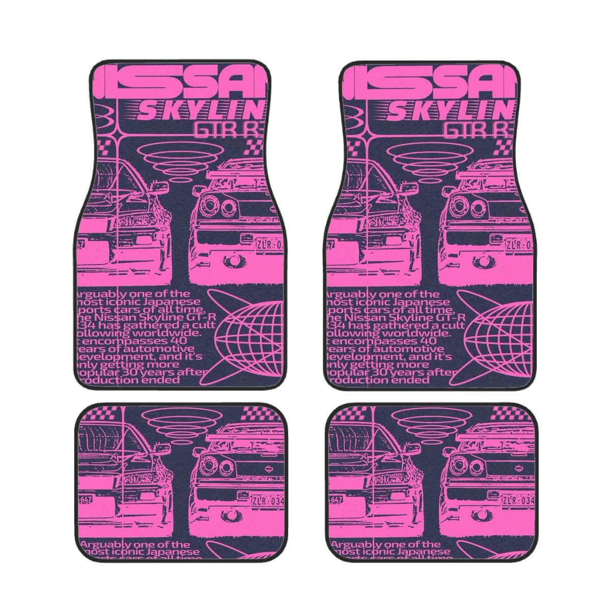 Skyline inspired automotive floor mats flat lay mockup.