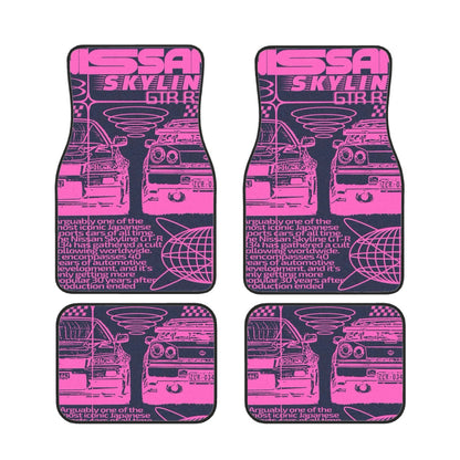 Skyline inspired automotive floor mats flat lay mockup.