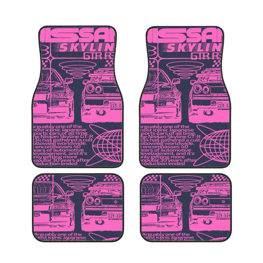 Skyline inspired automotive floor mats flat lay mockup.