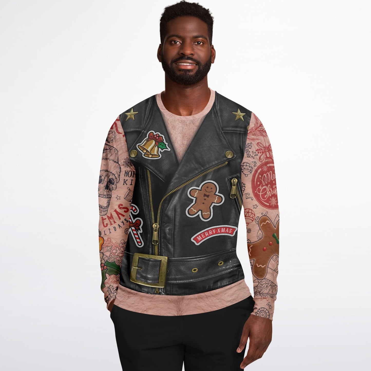 Sons of Santa Biker Leather Jacket Printed Sweatshirt