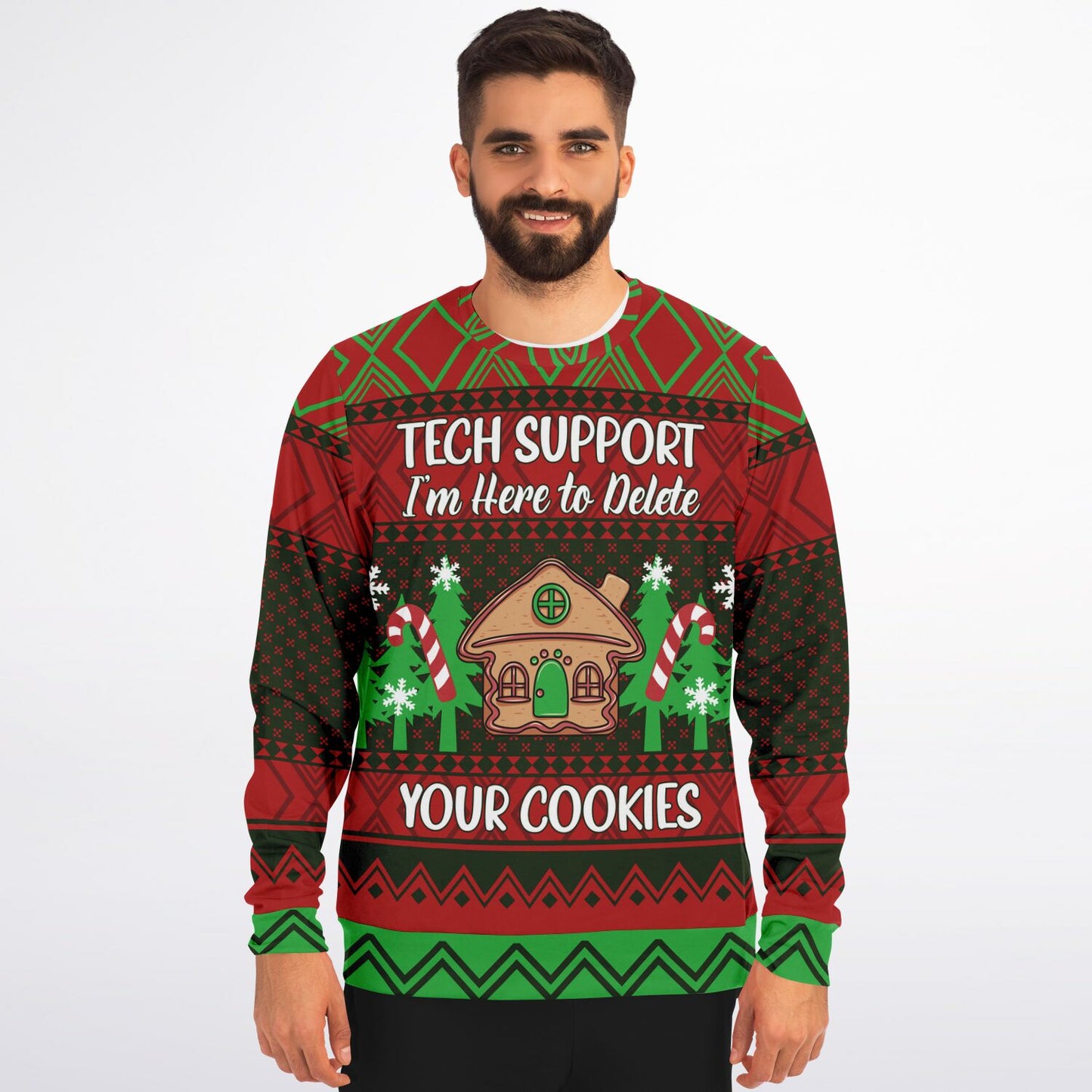 Tech Support Funny Ugly Holiday Printed Sweatshirt