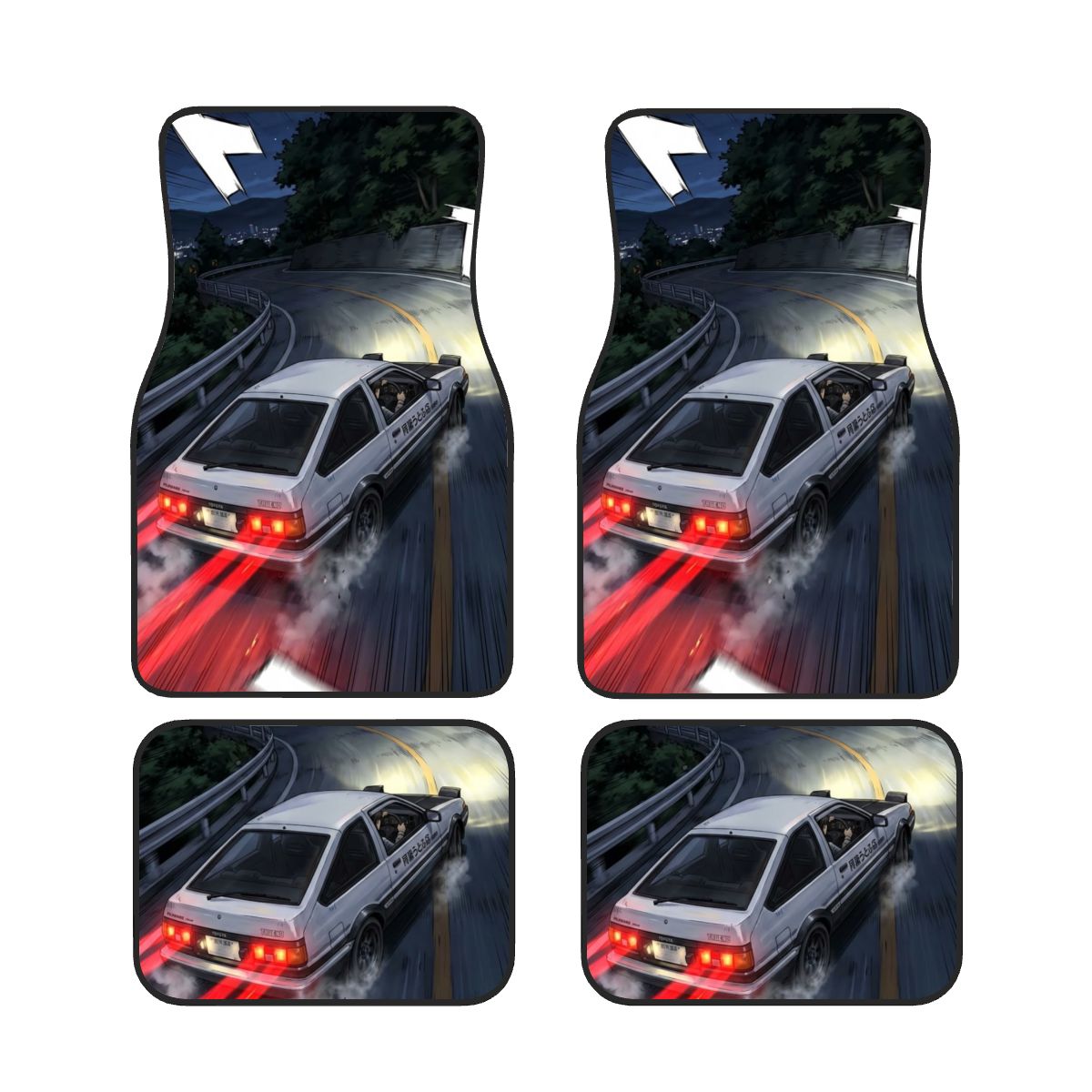 Four car floor mats with a police car design on a white background