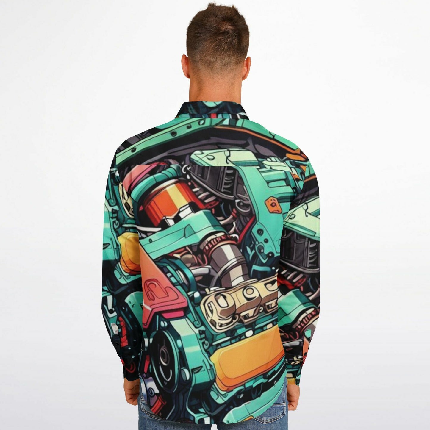 Engine illustration Long Sleeve Button Down Shirt - AOP