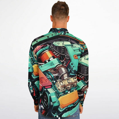 Engine illustration Long Sleeve Button Down Shirt - AOP