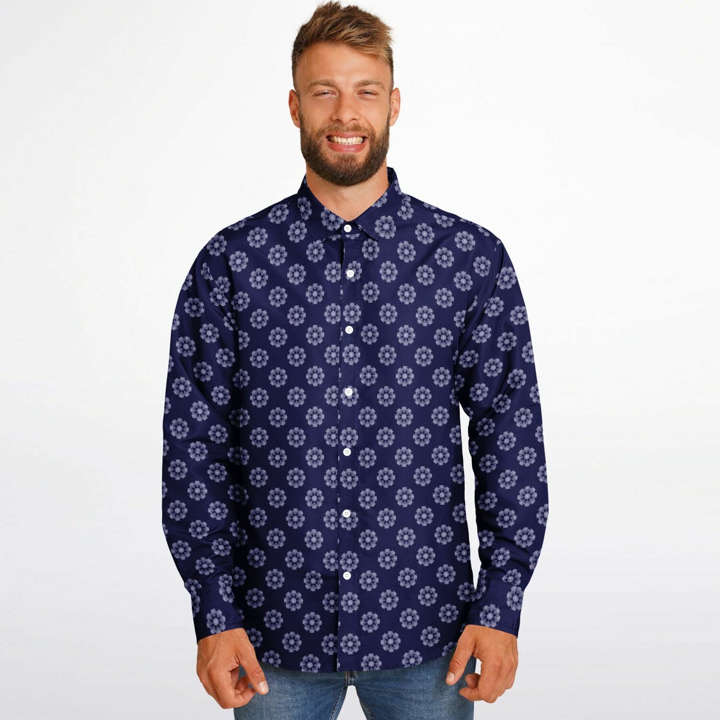 Seamless Circle Pattern Long Sleeve Button Down Shirt - AOP