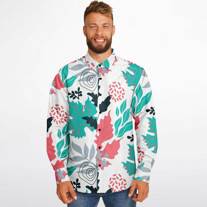 Floral Artwork Long Sleeve Button Down Shirt - AOP