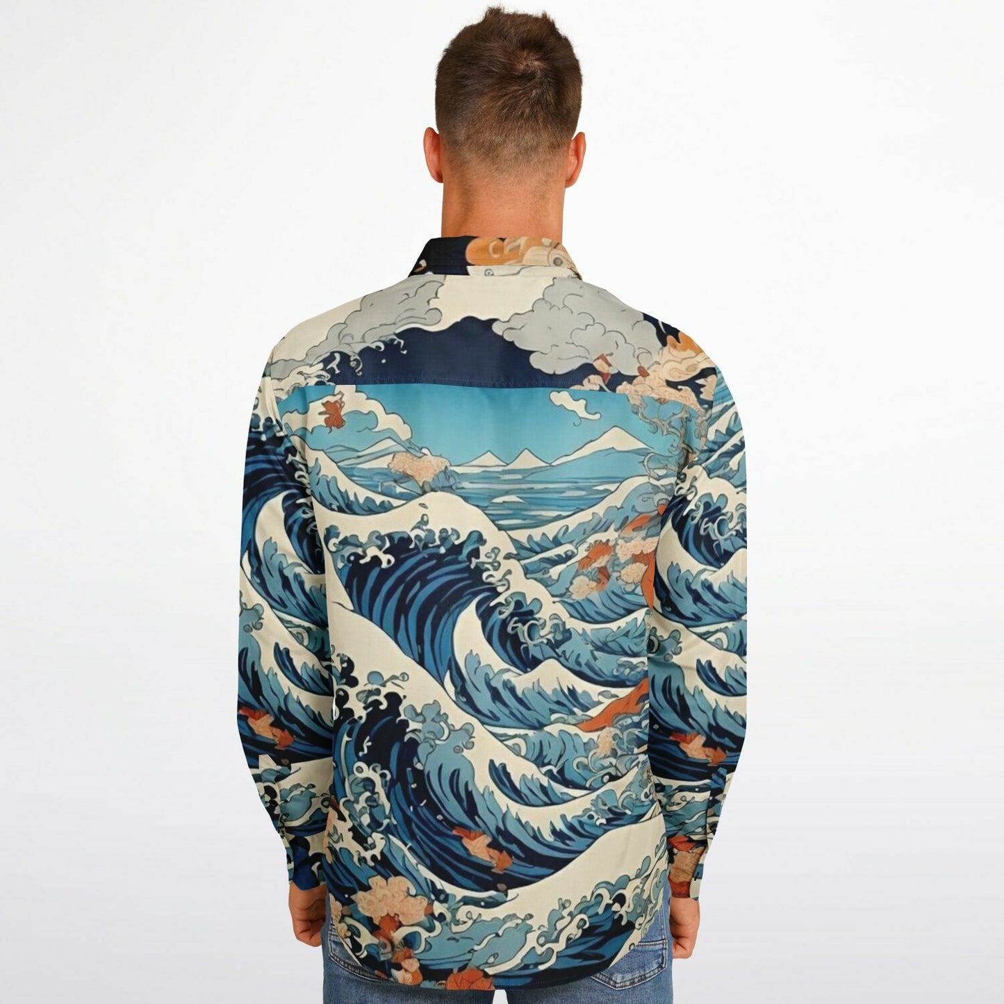 The Great Japanese Wave Artwork Long Sleeve Button Down Shirt - AOP