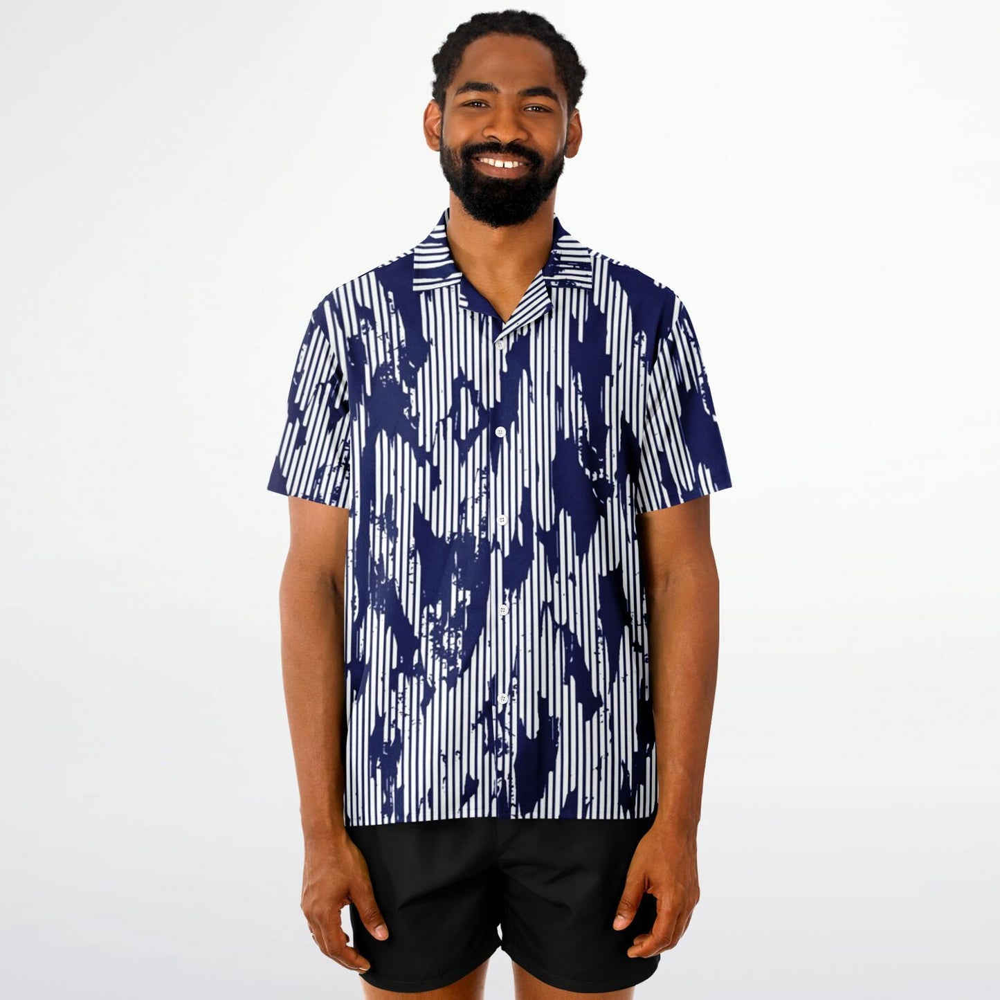 Blue Abstract Spread Collar Short Sleeve Shirt