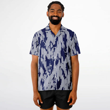 Blue Abstract Spread Collar Short Sleeve Shirt