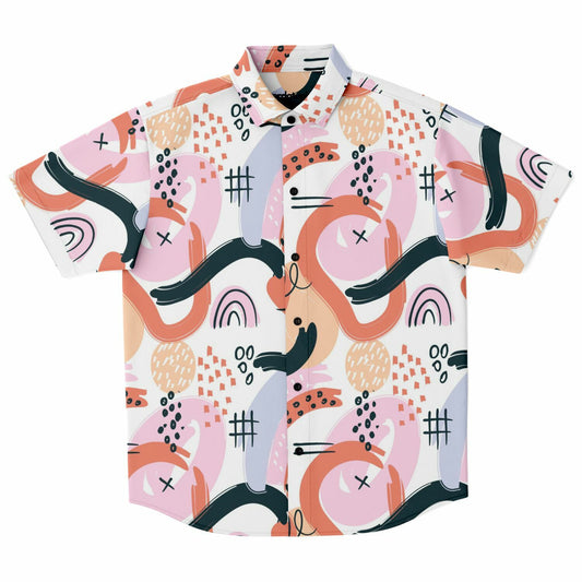 Abstract Art Hand Drawn Short Sleeve Button Down Shirt - AOP
