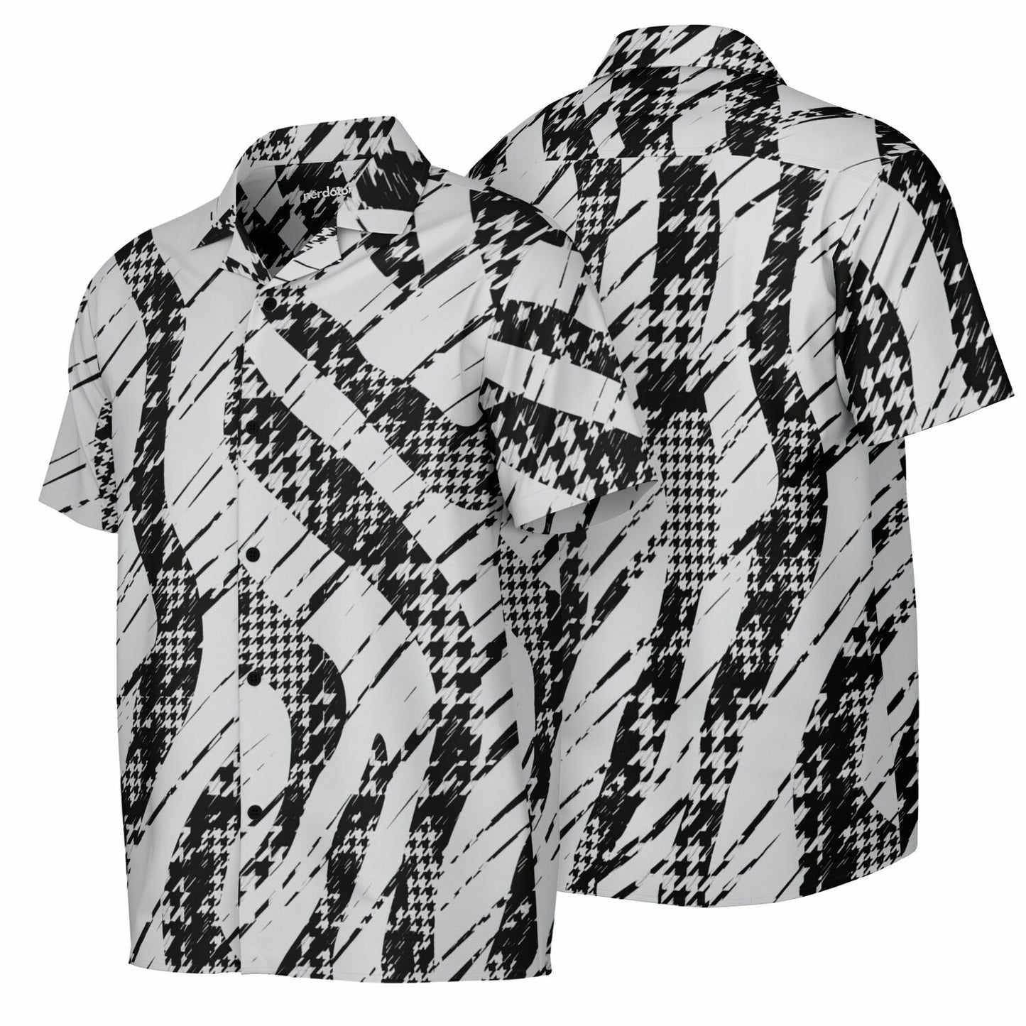 B&W Abstract Spread Collar Short Sleeve Shirt
