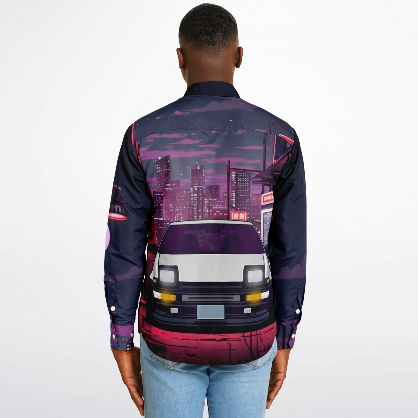 AE86 Illustration Long Sleeve Button Down Shirt - AOP