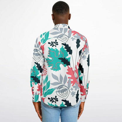 Floral Artwork Long Sleeve Button Down Shirt - AOP