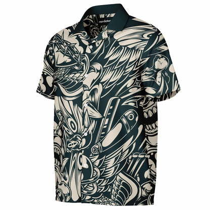 Abstract B&W Spread Collar Short Sleeve Shirt