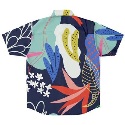 Floral Garden Hand Drawing Short Sleeve Button Down Shirt - AOP
