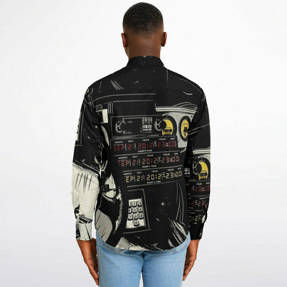 Delorean Time Machine Illustration Long Sleeve Button Down Shirt - AOP