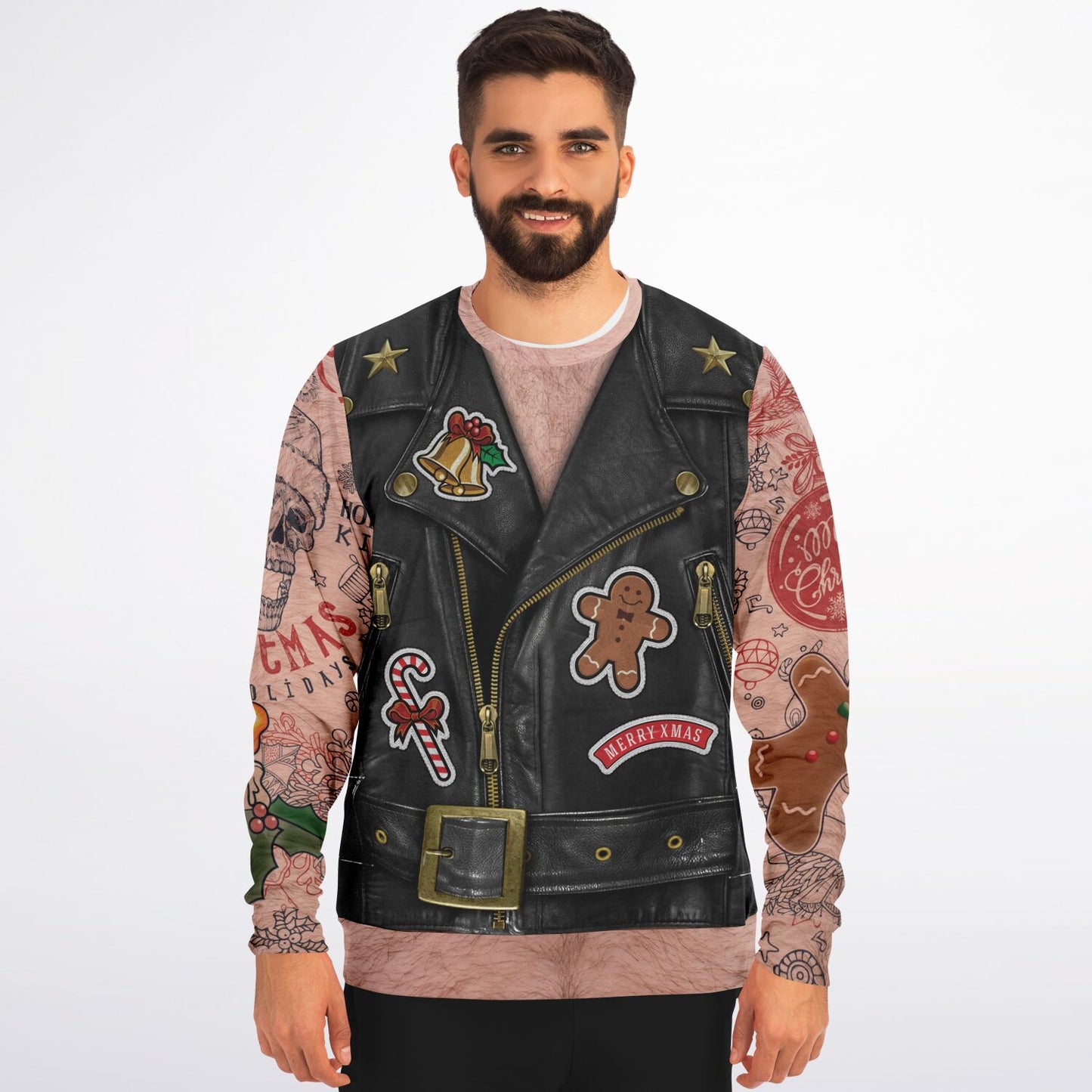Sons of Santa Biker Leather Jacket Printed Sweatshirt