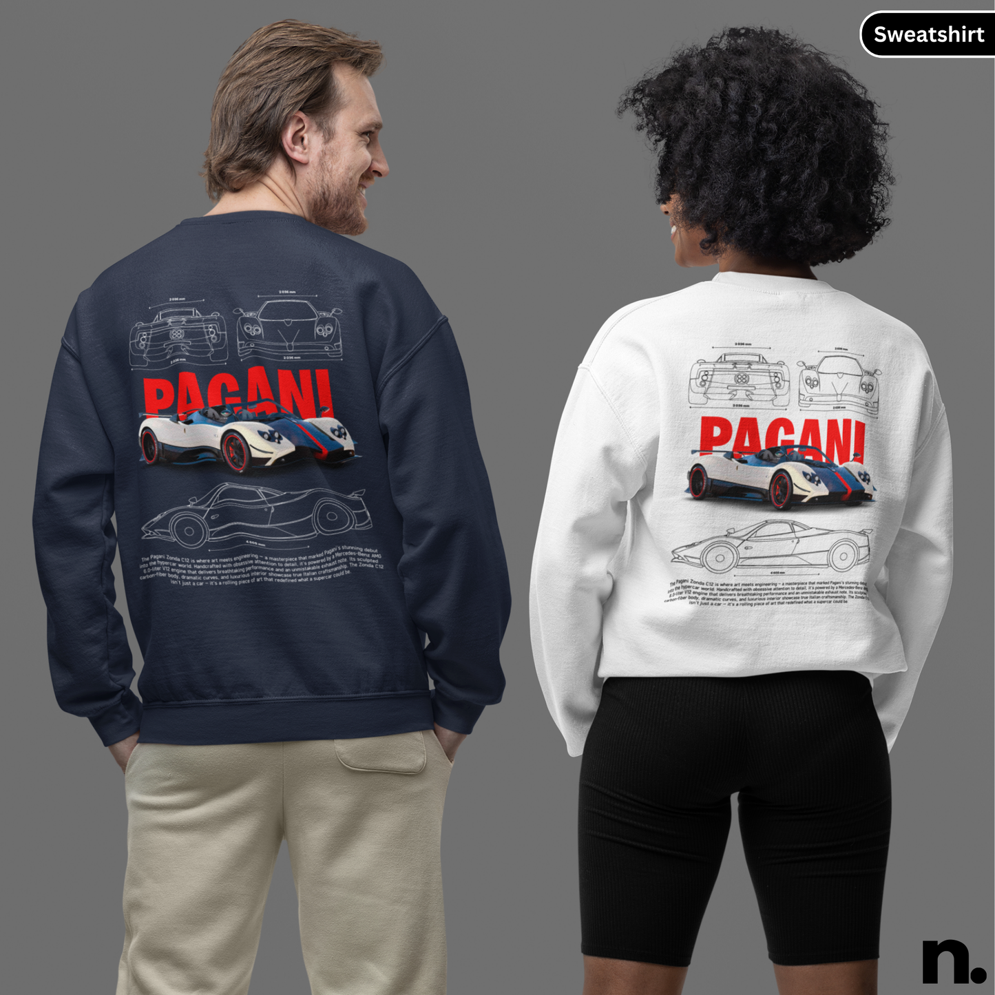 Zonda C12 poster style sweatshirt featuring a detailed supercar graphic, premium print, and modern automotive streetwear look.
