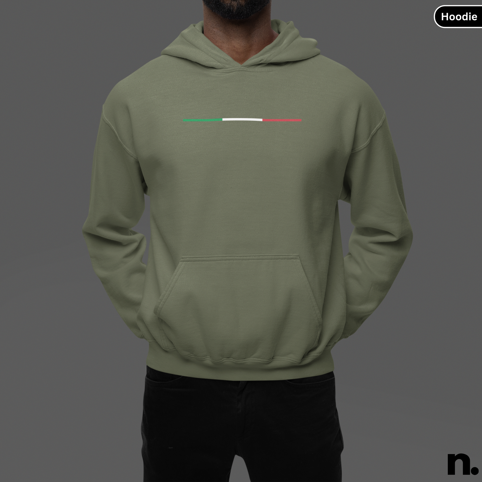 Green hoodie with a small flag design on a gray background Abarth 500 Poster Style Unisex Hoodie