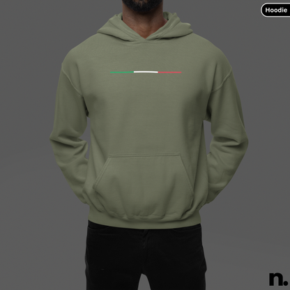 Green hoodie with a small flag design on a gray background Abarth 500 Poster Style Unisex Hoodie
