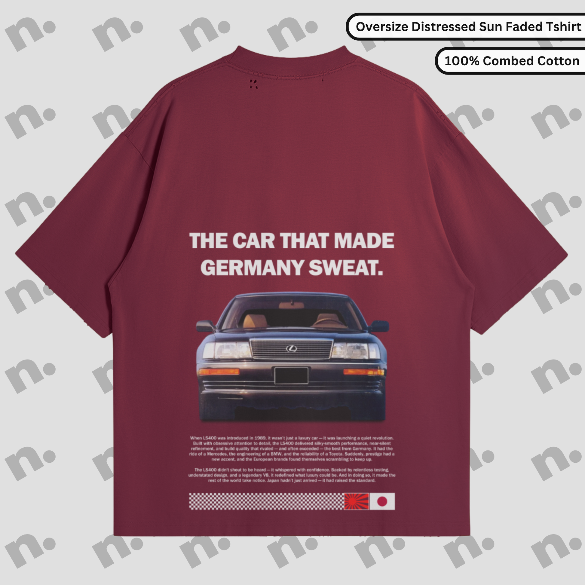 Washed gradient oversized tee with distressed edges, inspired by the timeless Lexus LS400.