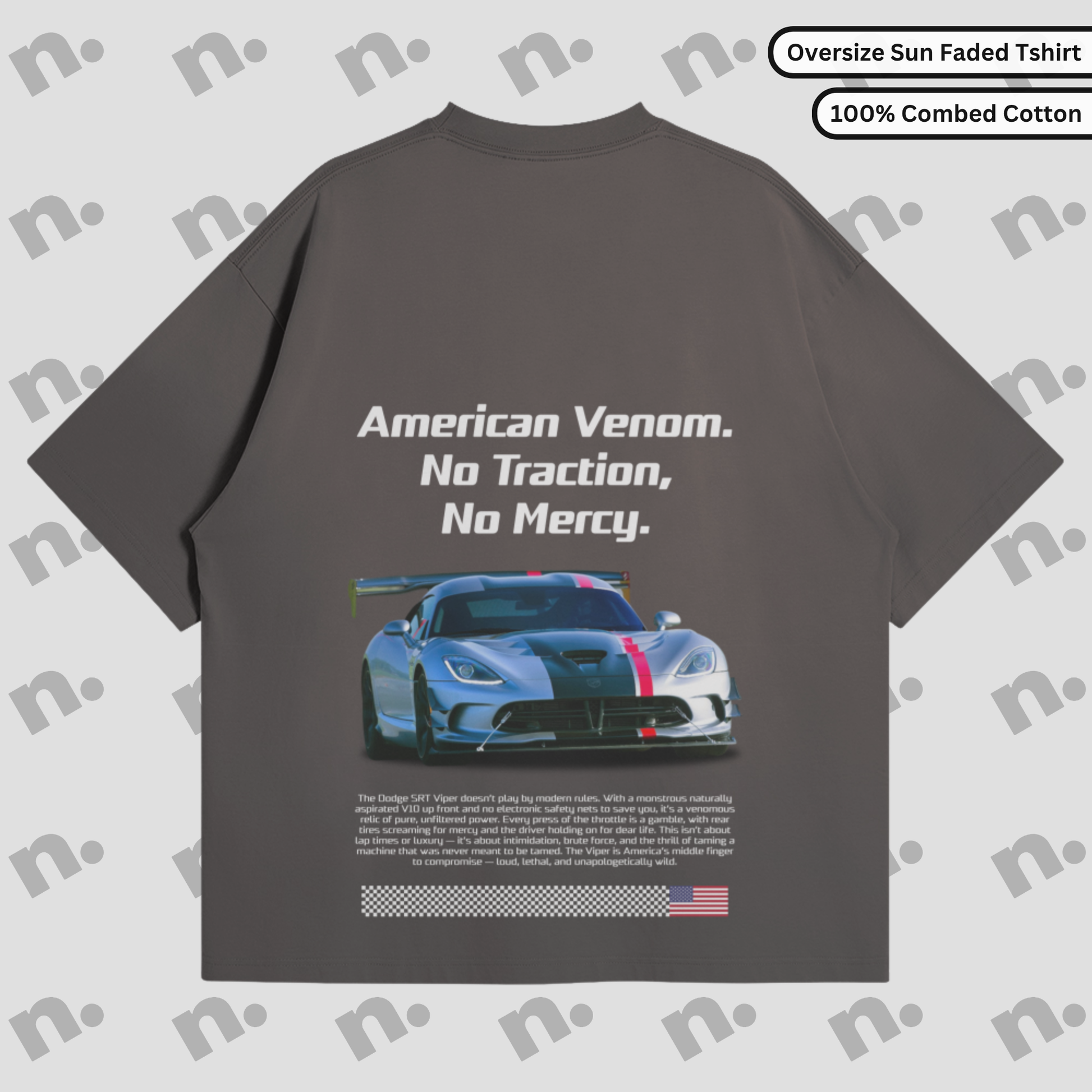 Premium sun-faded oversized T-shirt inspired by the Viper, featuring bold automotive streetwear styling