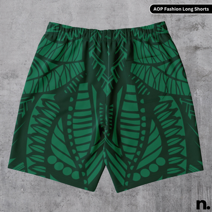 Dark Green Pattern Fashion Long Shorts