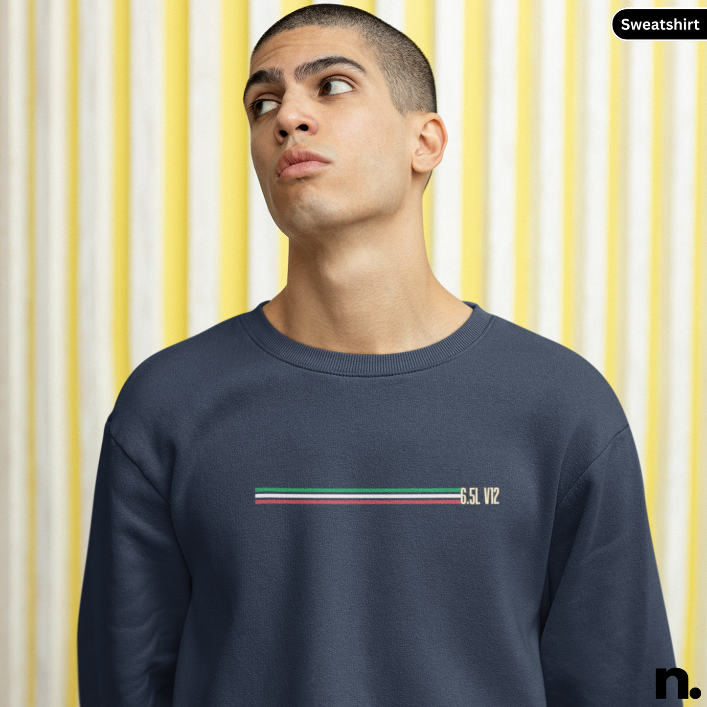 Automotive 12 cilindri poster style design sweatshirt front view
navy colour