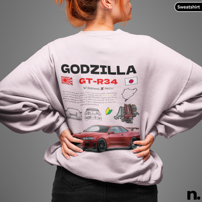 Godzilla GTR R34 Nurburging Poster Style Unisex Sweatshirt
