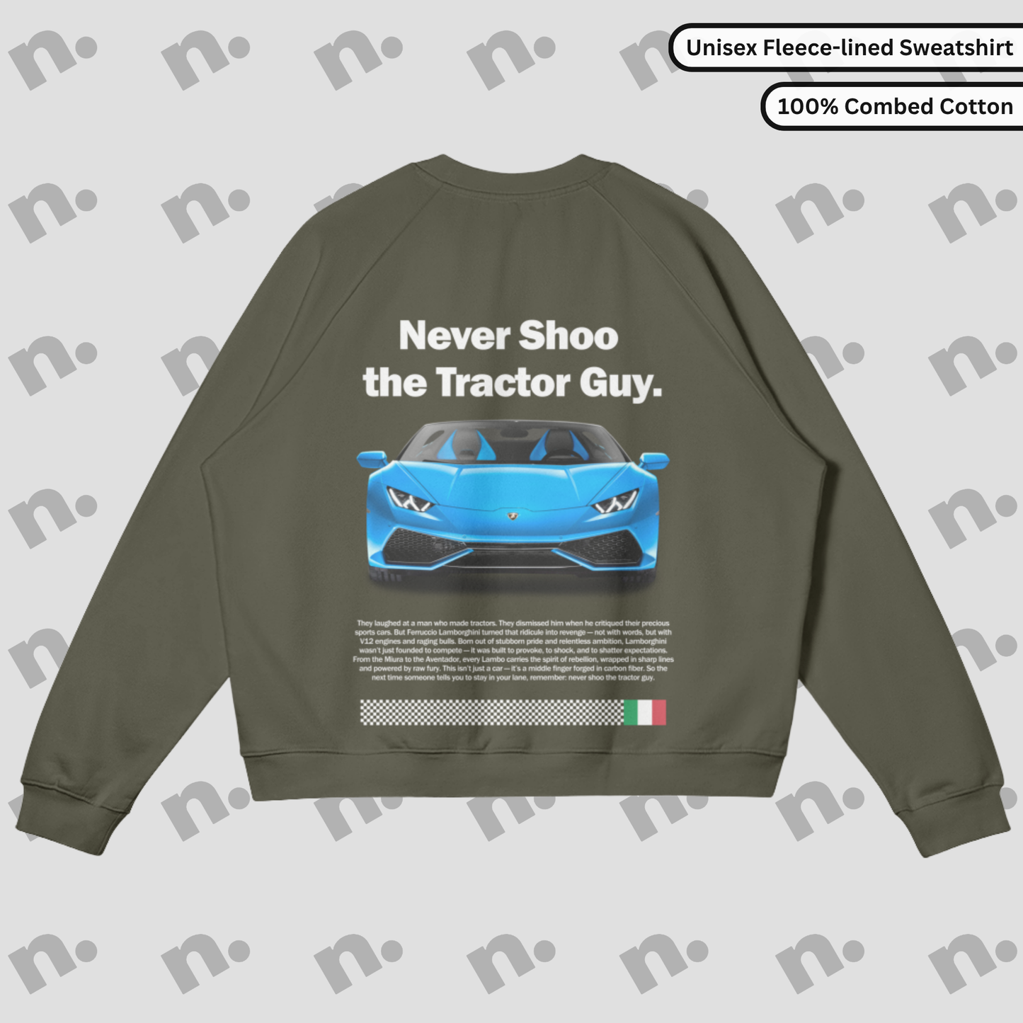 Fleece-lined sweatshirt from the Lambo Legacy line, inspired by Lamborghini’s legendary beginnings and bold performance