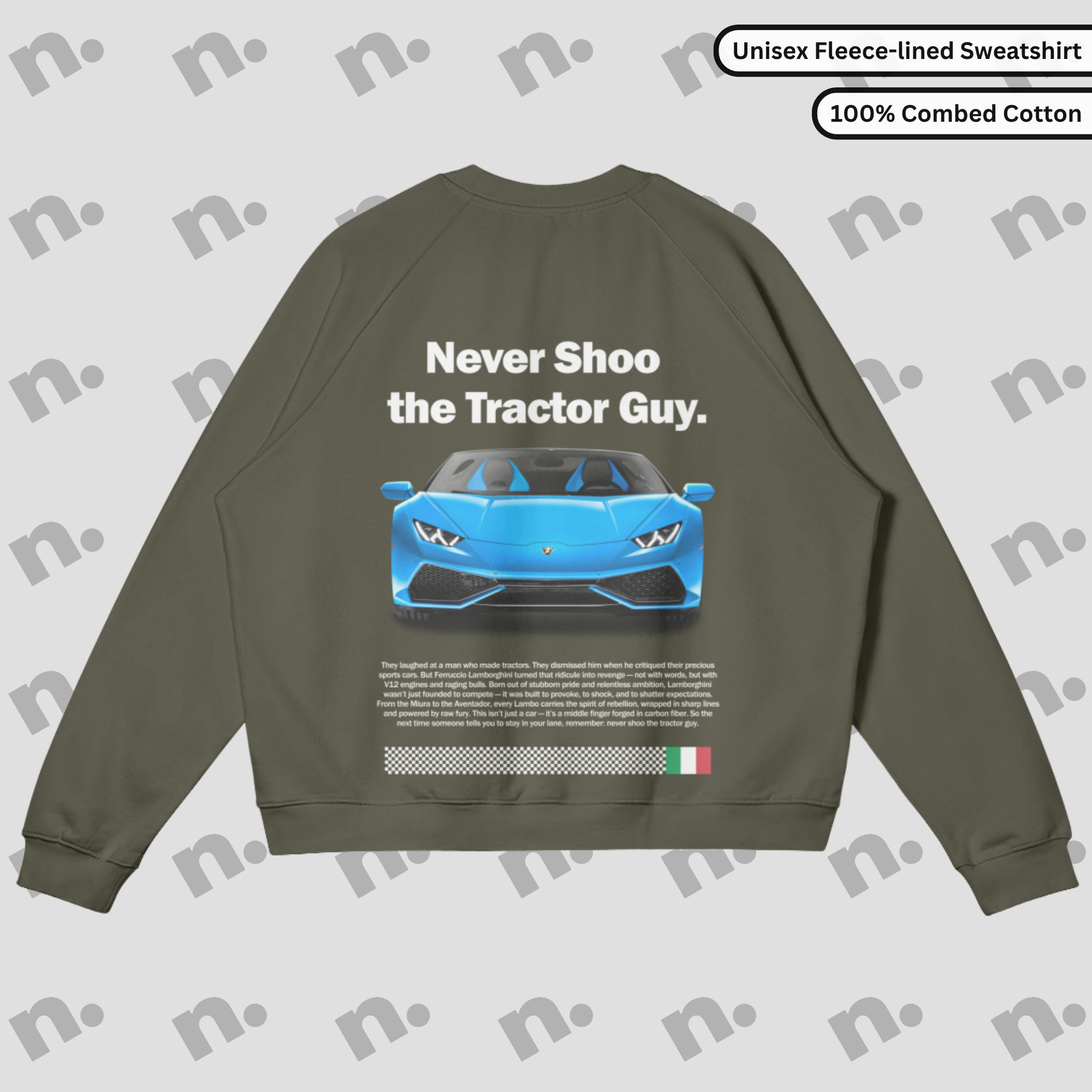 Fleece-lined sweatshirt from the Lambo Legacy line, inspired by Lamborghini’s legendary beginnings and bold performance