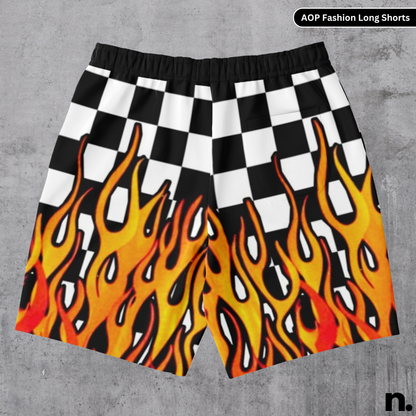 Racing Flames Fashion Long Shorts - AOP