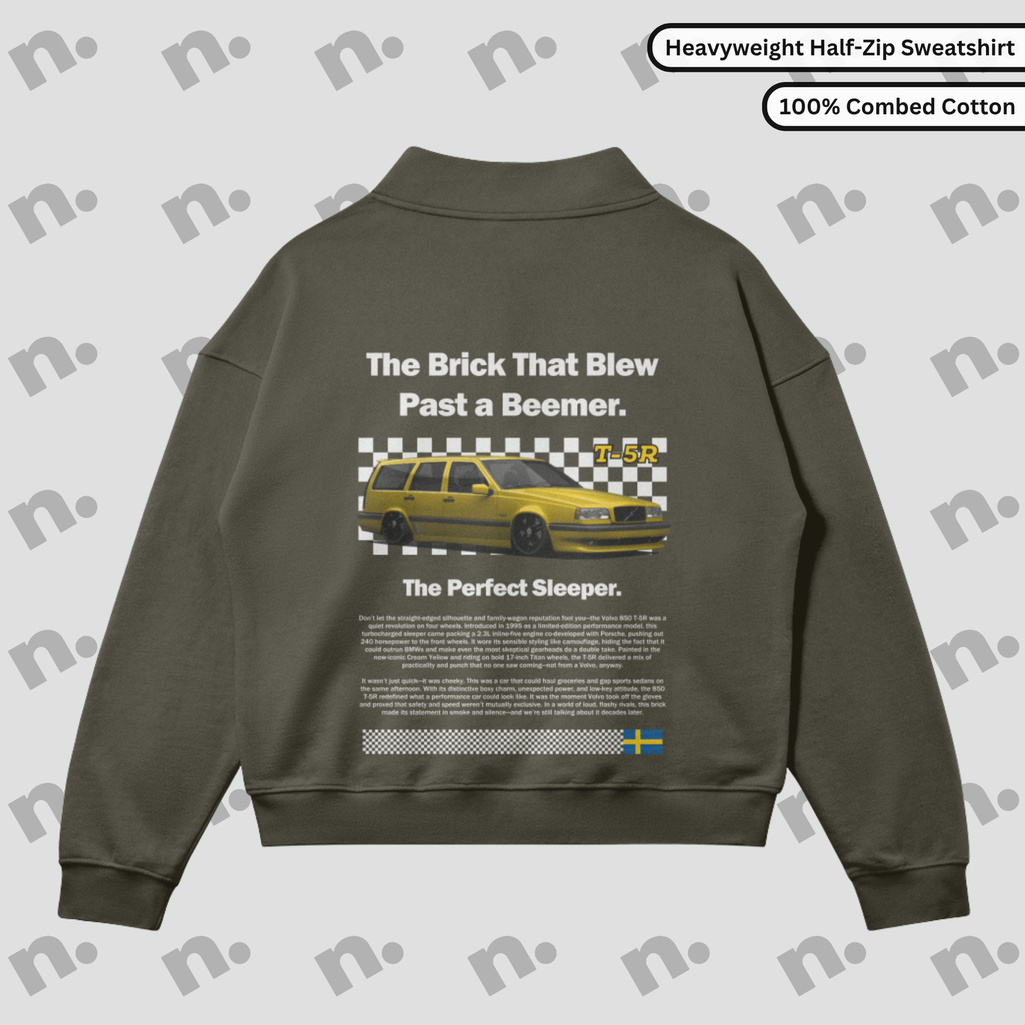 Oversized fleece-lined half-zip sweatshirt with stand collar and drop shoulders.