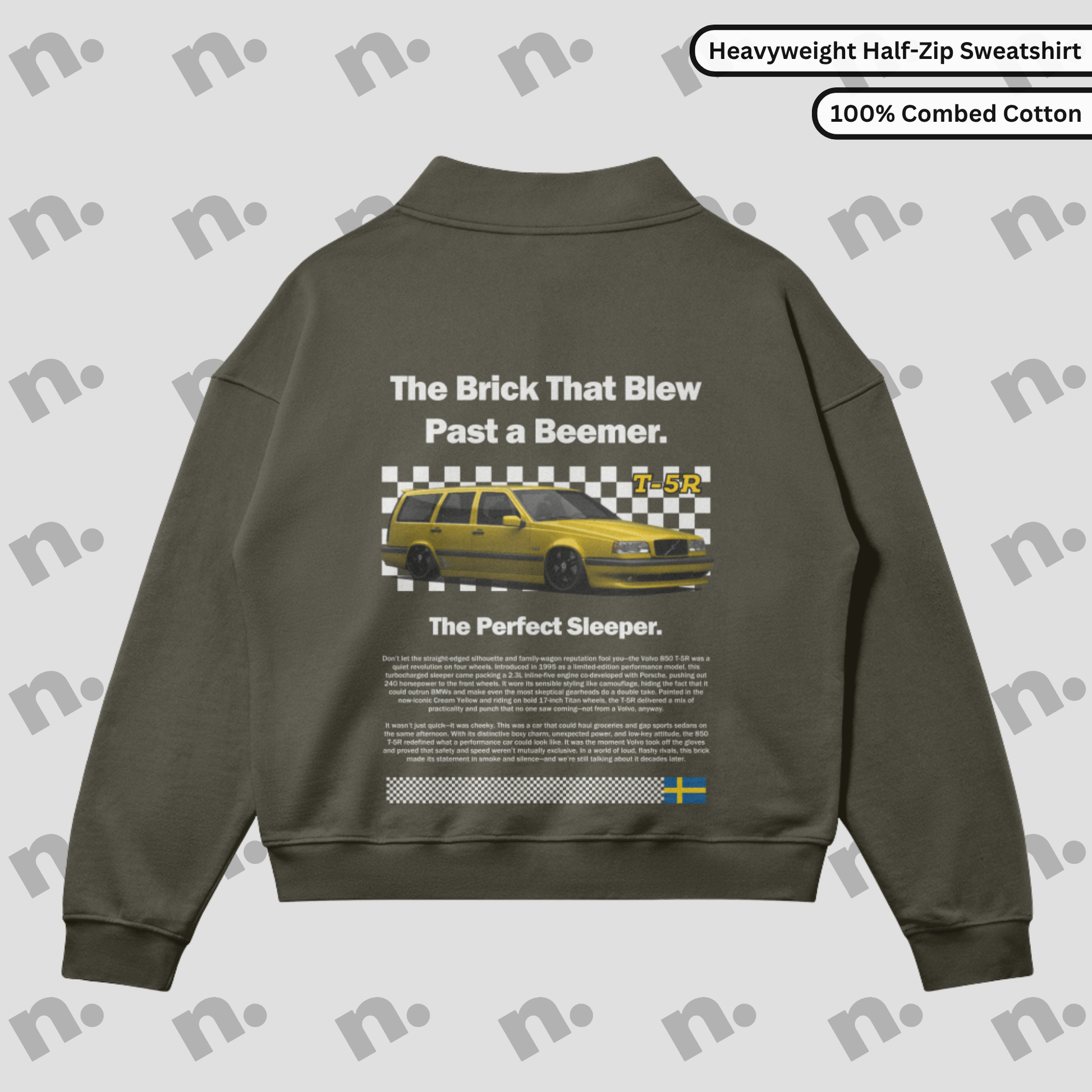 Oversized fleece-lined half-zip sweatshirt with stand collar and drop shoulders.