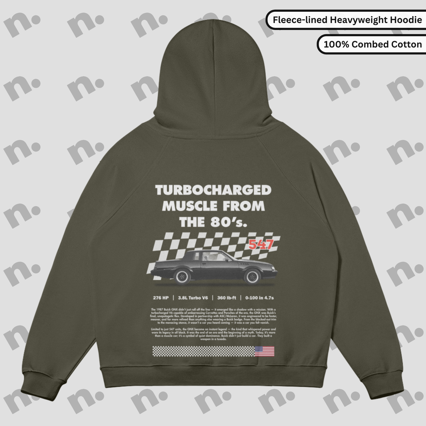 Grayscale faded heavyweight pullover with raglan sleeves and kangaroo pocket.