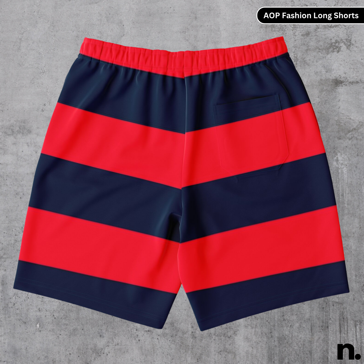 Red & Navy Stripes Long Shorts
