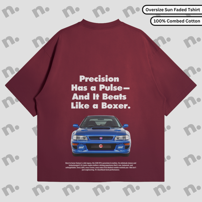 Sunfaded, vintage-style t-shirt inspired by the iconic Subaru 22b STI, offering a laid-back, worn-in look with a cool automotive design.