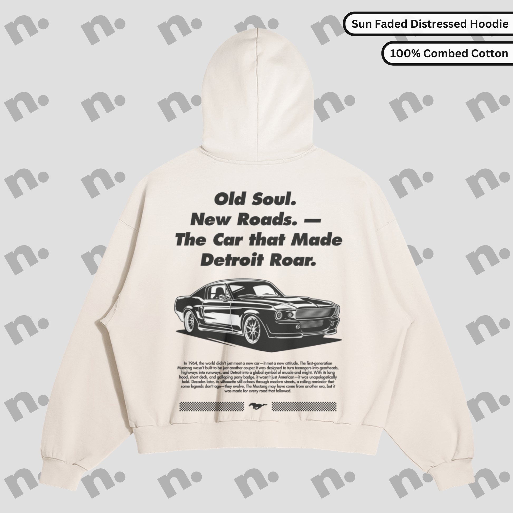 Old Soul Stang distressed premium hoodie – classic muscle car hoodie with vintage wash and streetwear style

