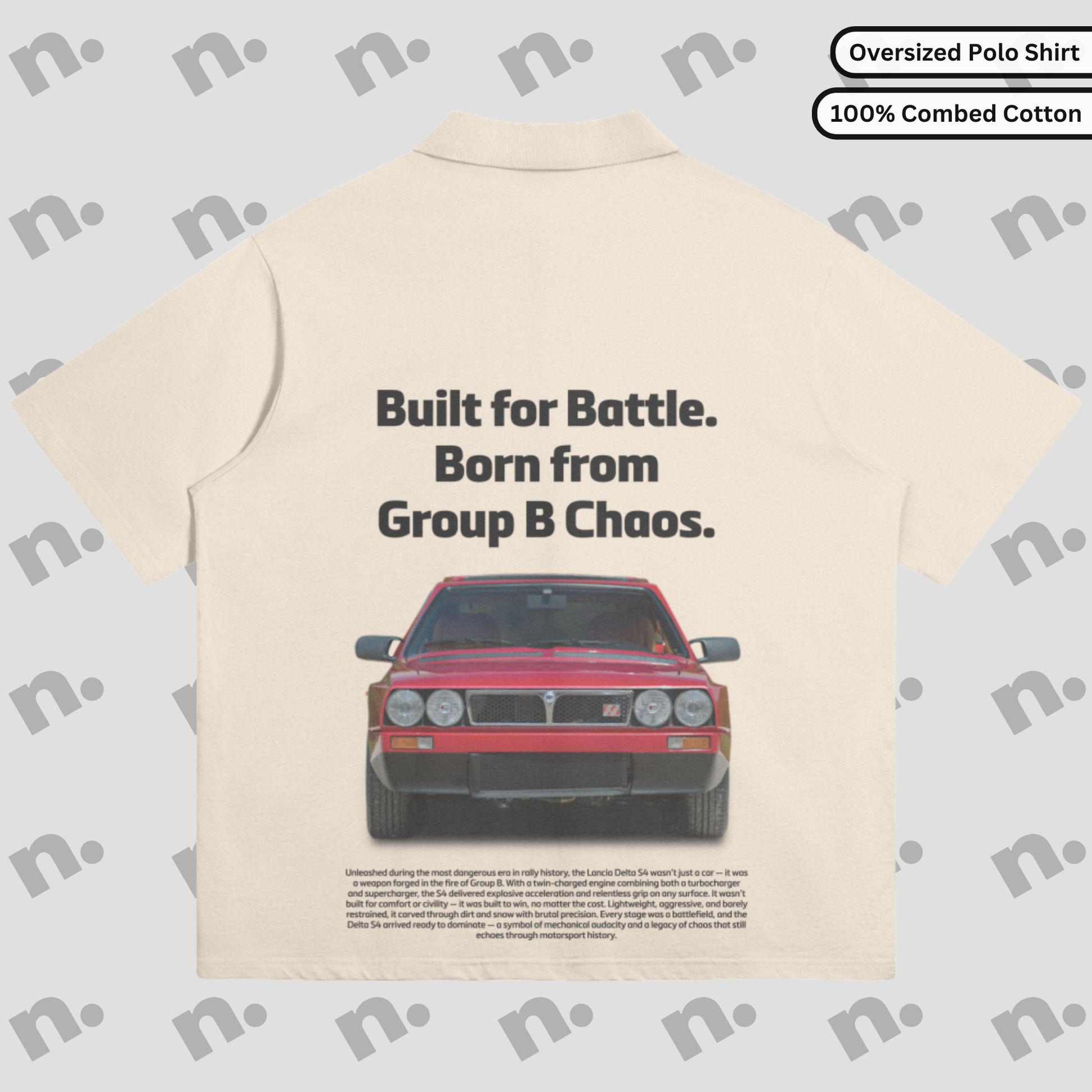 Title,Alt Text,Tags,Meta Description
Built for Battle — Delta S4 Oversized Premium Polo Tee,"Delta S4 'Built for Battle' Oversized Premium Polo Tee with motorsport-inspired graphics, a relaxed fit, and vintage rally aesthetic.","Delta S4, Built for Battle, Oversized Polo Tee, Premium Polo Shirt, Group B Rally Shirt, Motorsport Polo, Vintage Racing Tee, Car Culture Apparel, Classic Rally Clothing, Streetwear Polo, Retro Car Polo, Automotive Fashion","Oversized Delta S4 premium polo tee with 'Built for Battle