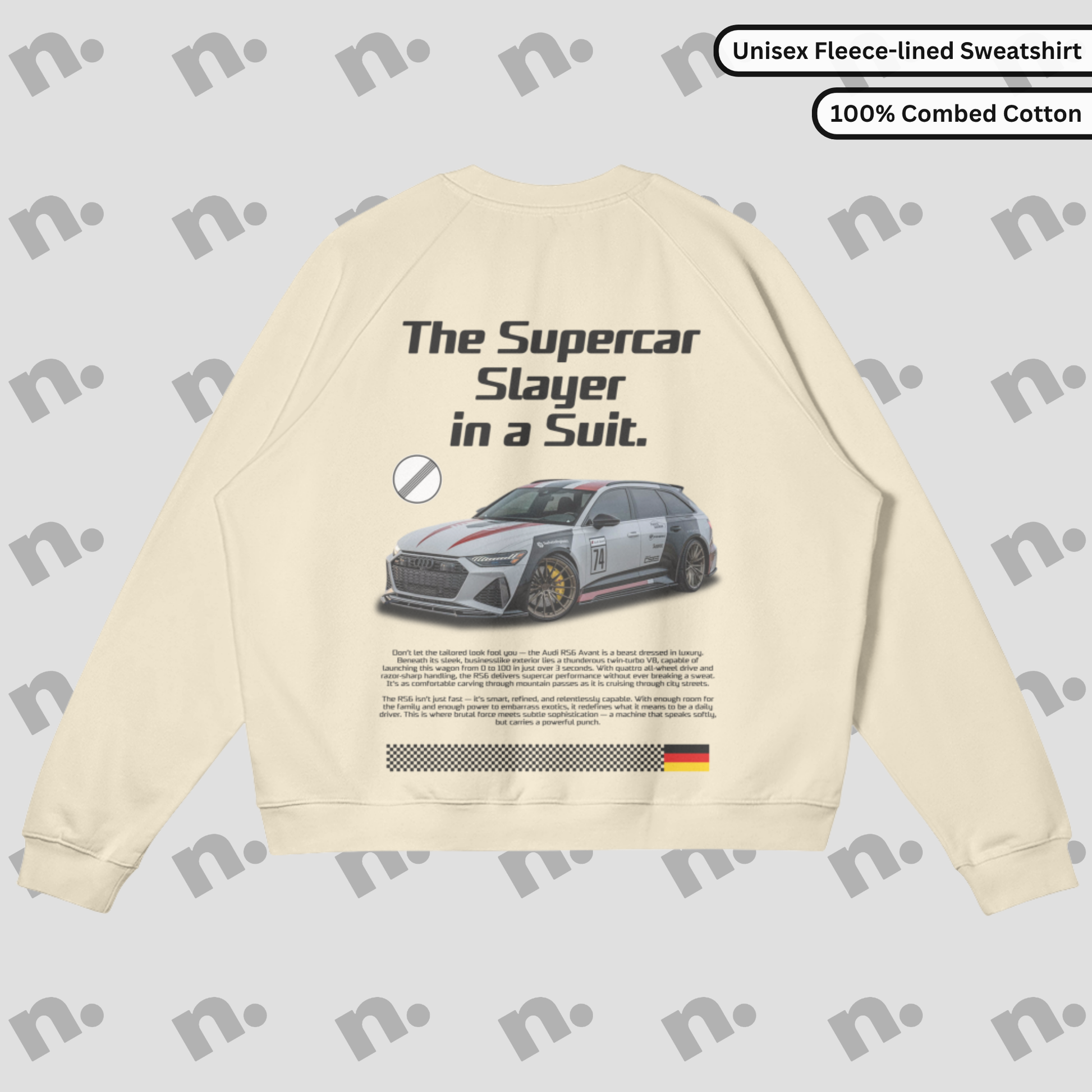 Premium fleece-lined RS-6 sweatshirt by Supercar Slayer, offering comfort and a high-performance style look
