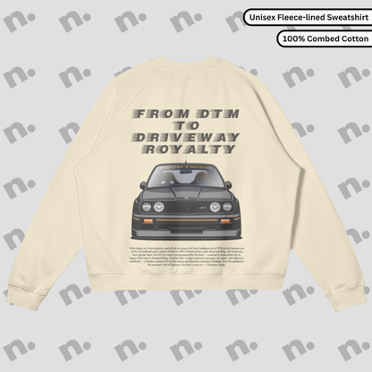 From DTM to Driveway Royalty E30 Fleece-Lined Sweatshirt – Motorsport-inspired sweatshirt with a fleece interior and iconic E30 design.

