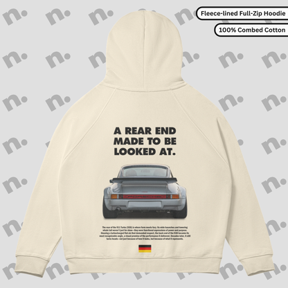 Porsche 930 Turbo rearview full zip hoodie – premium zip-up hoodie featuring classic turbocharged Porsche styling

