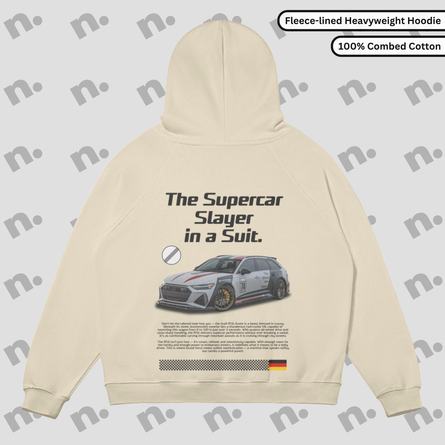 Supercar Slayer RS-6 inspired sun-faded premium hoodie in a vintage wash, designed for car enthusiasts