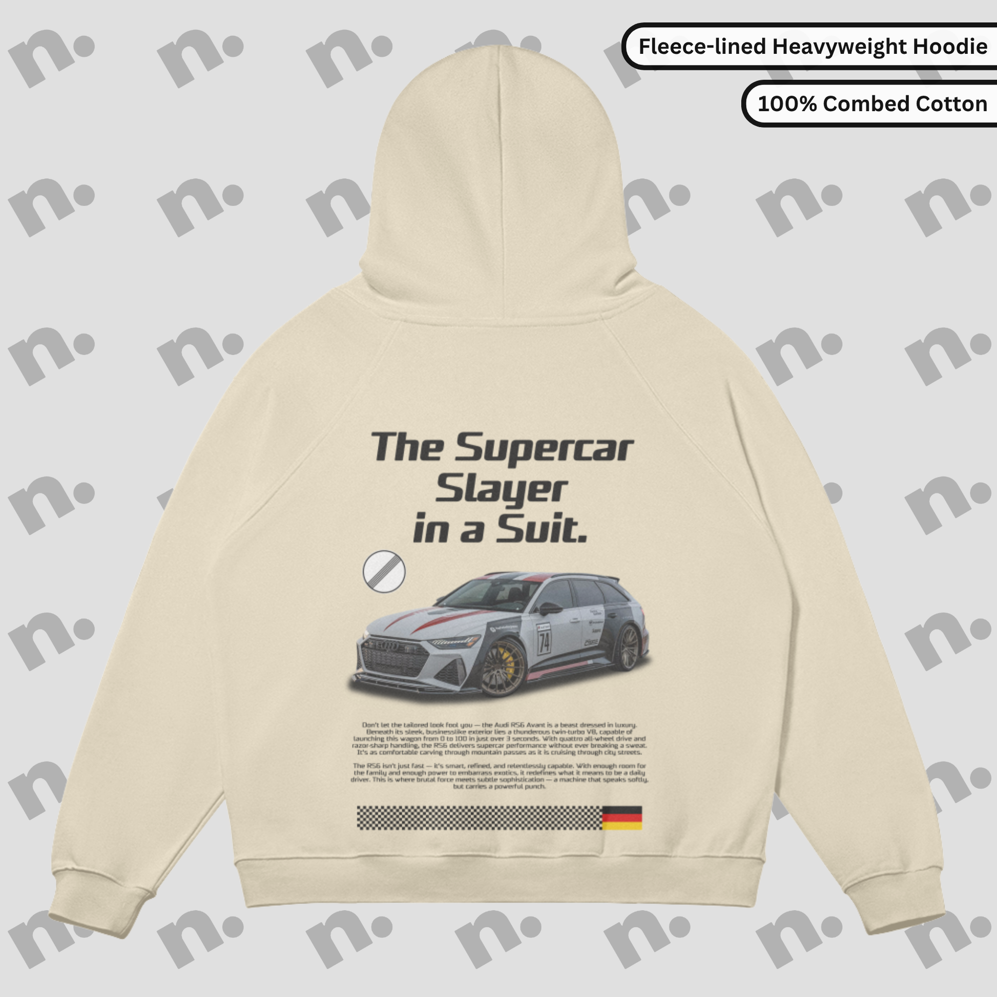 Supercar Slayer RS-6 inspired sun-faded premium hoodie in a vintage wash, designed for car enthusiasts