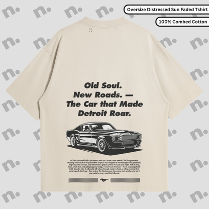 Old Soul Stang distressed oversized tee – vintage muscle car graphic t-shirt with relaxed streetwear fit

