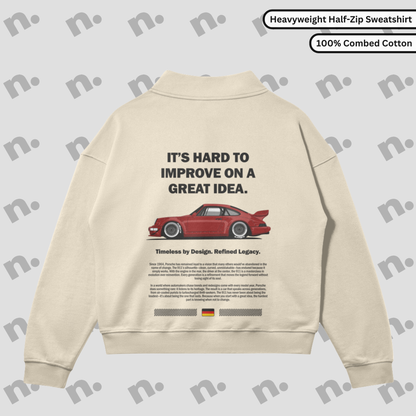 vStand collar half-zip sweatshirt inspired by the Porsche 911 legacy, featuring a clean, motorsport-influenced design with a premium fit for automotive enthusiasts.

